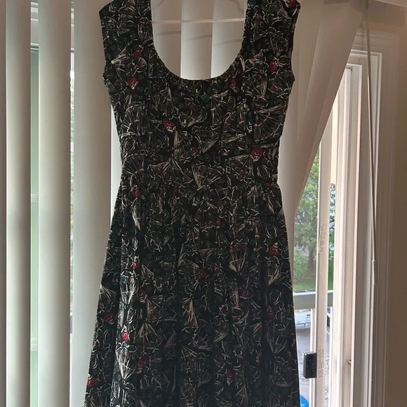 Spanish Fans print black blue and red PUG peasant top dress XL - Picture 5 of 6